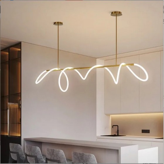 Lustre design Tube Doré Brossé